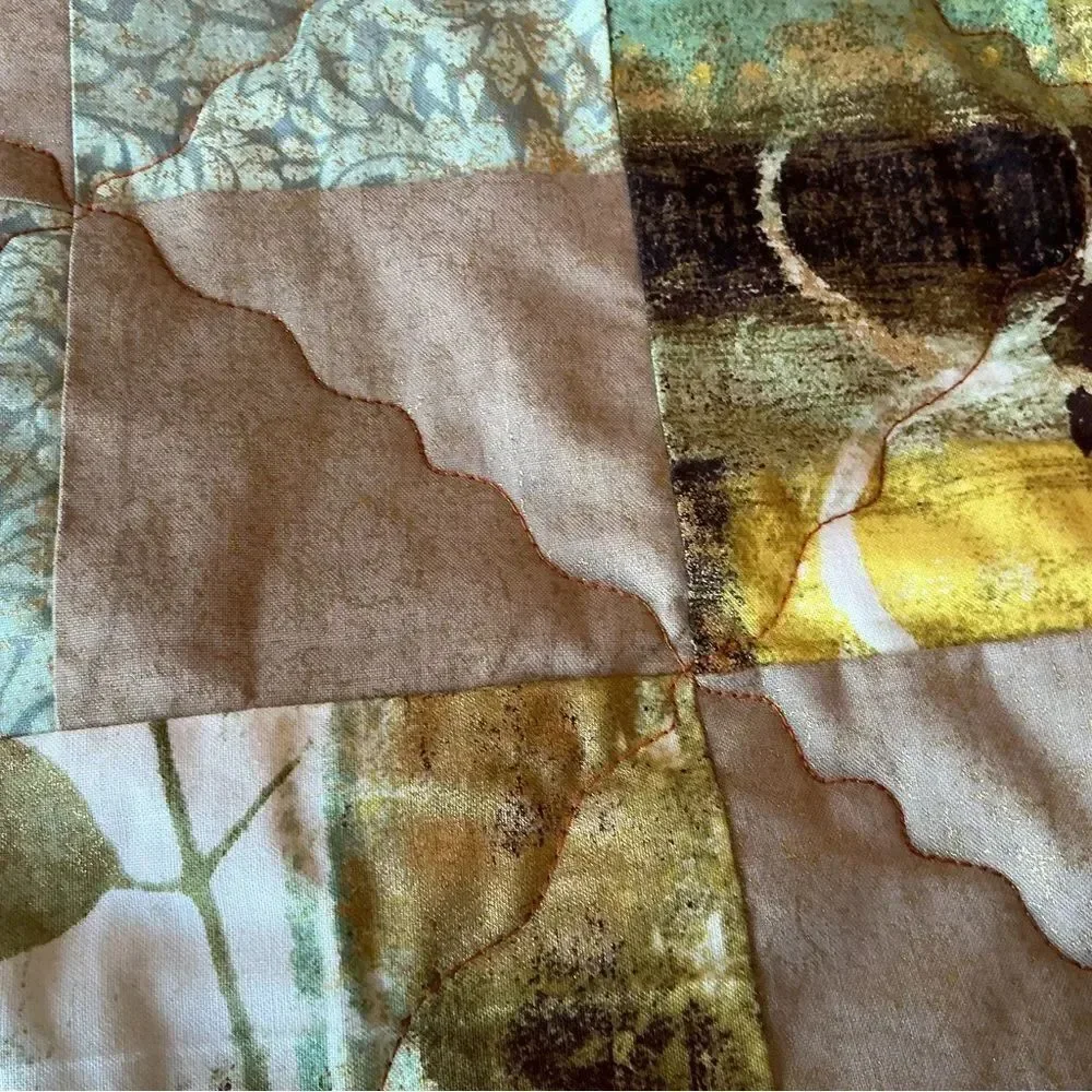 NWT Hand Crafted Greens and Golds Nature Prints Lap Quilt